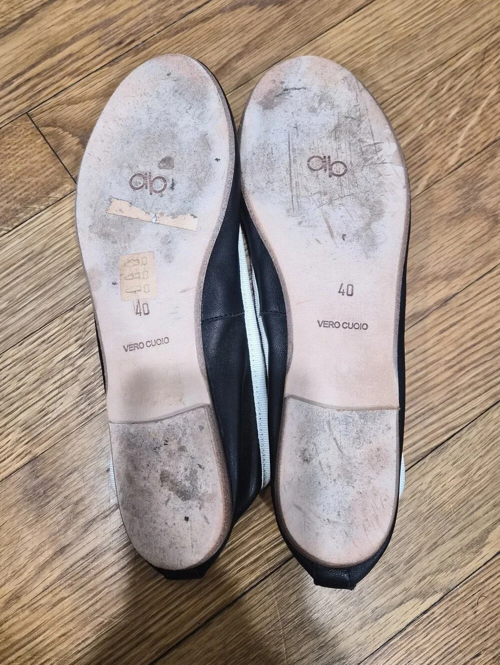 Anna‎ Baiguera Black Soft Leather Ballet Flats White Bow Trim EU 40 Italy